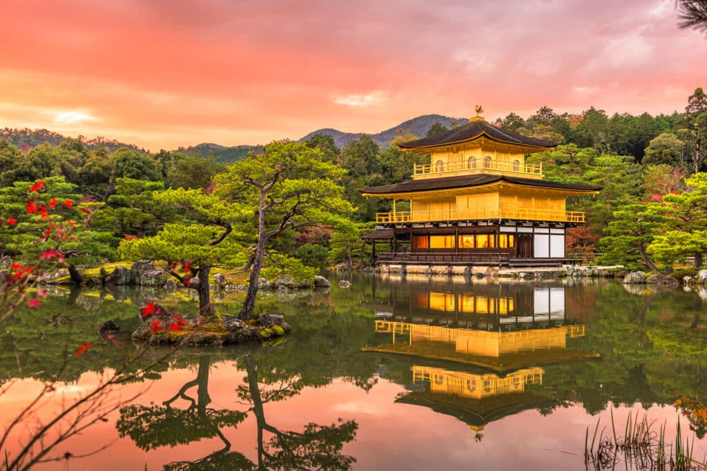 Golden Pavilion reflected in the pond at Kinkaku-ji Temple in Kyoto