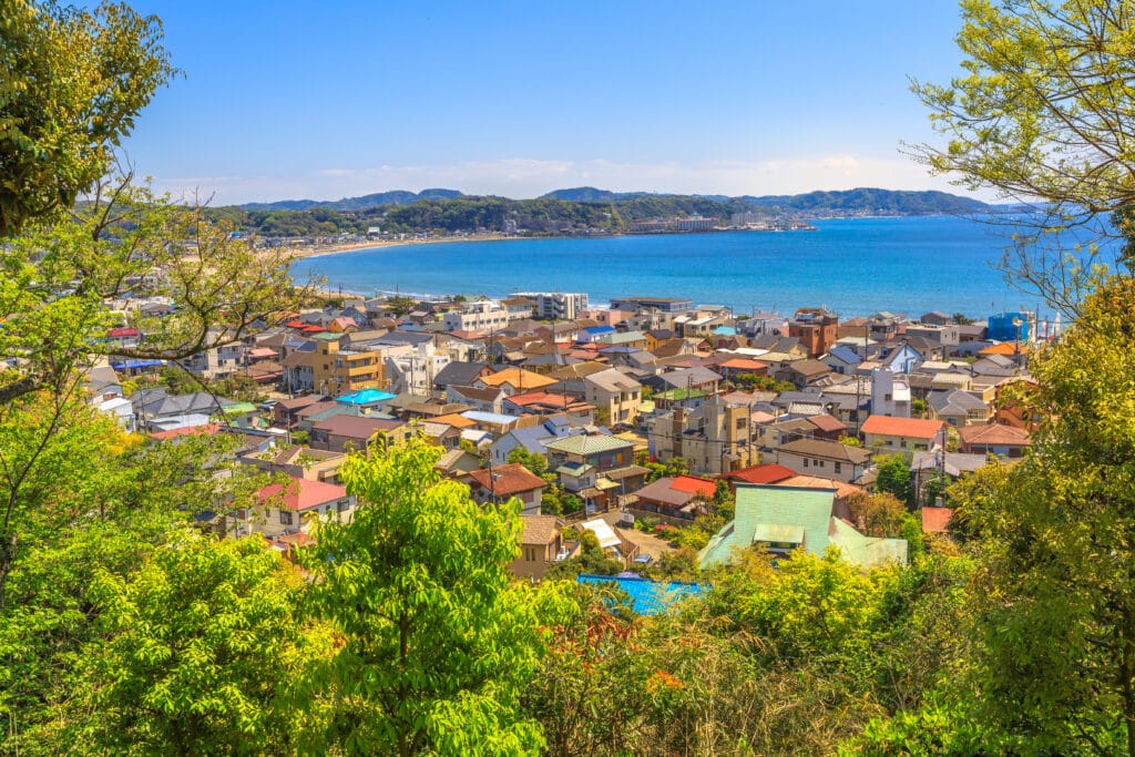 View over Kamakura and its coastline in Japan