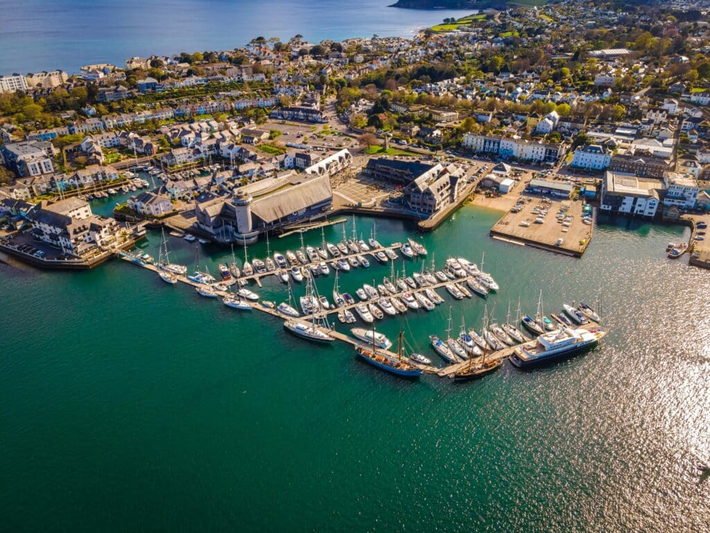 Aerial view of Falmouth harbour and marina in Cornwall