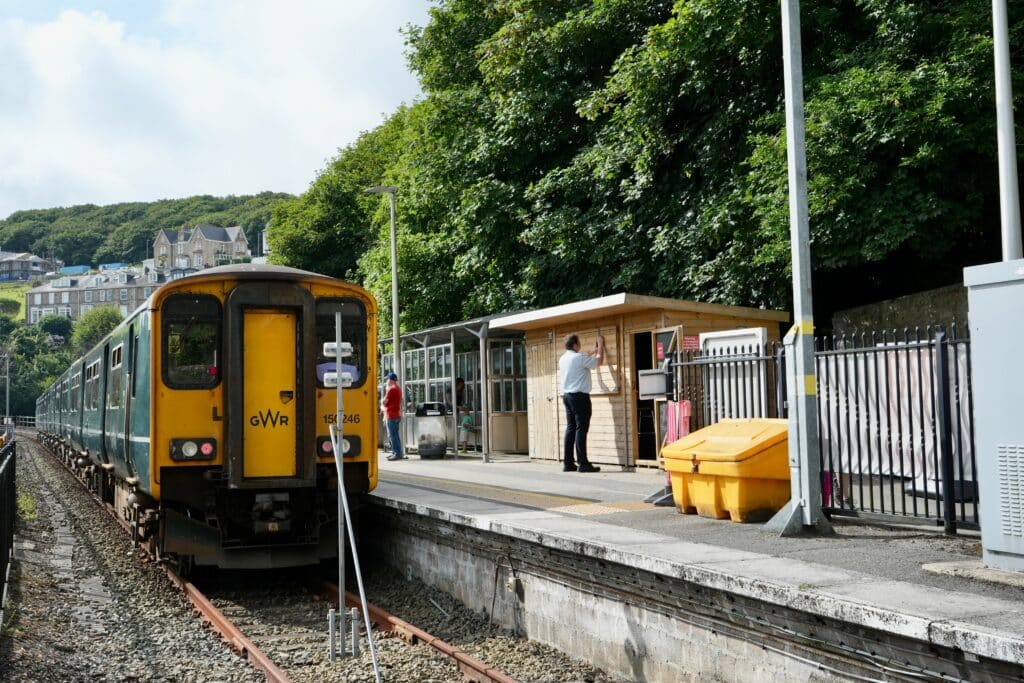 Train at St Ives railway station in Cornwall